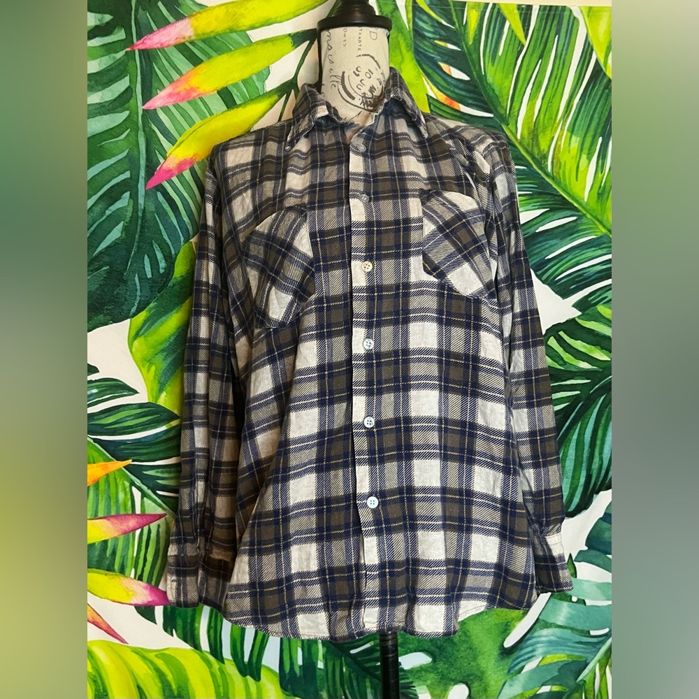 Vintage Forte Large Flannel Distress Button Down Casual Fall Winter Shirt Grunge